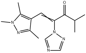 (1Z)-4-methyl-2-(1H-1,2,4-triazol-1-yl)-1-(1,3,5-trimethyl-1H-pyrazol-4-yl)pent-1-en-3-one Struktur