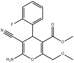 methyl 6-amino-5-cyano-4-(2-fluorophenyl)-2-(methoxymethyl)-4H-pyran-3-carboxylate Struktur