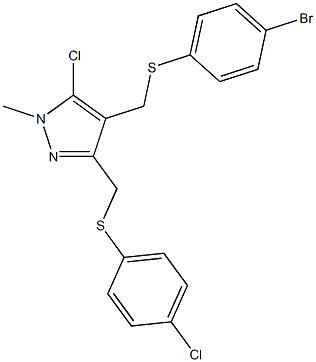 4-{[(4-bromophenyl)sulfanyl]methyl}-5-chloro-3-{[(4-chlorophenyl)sulfanyl]methyl}-1-methyl-1H-pyrazole Struktur