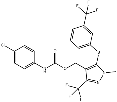 (1-methyl-3-(trifluoromethyl)-5-{[3-(trifluoromethyl)phenyl]sulfanyl}-1H-pyrazol-4-yl)methyl N-(4-chlorophenyl)carbamate Struktur