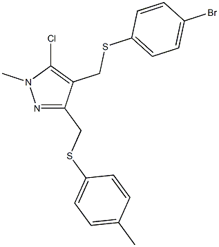 4-{[(4-bromophenyl)sulfanyl]methyl}-5-chloro-1-methyl-3-{[(4-methylphenyl)sulfanyl]methyl}-1H-pyrazole Struktur