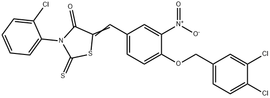 (5E)-3-(2-chlorophenyl)-5-({4-[(3,4-dichlorophenyl)methoxy]-3-nitrophenyl}methylidene)-2-sulfanylidene-1,3-thiazolidin-4-one Struktur