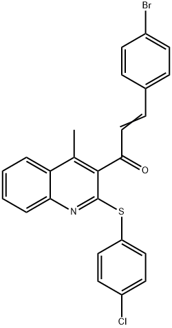 (2E)-3-(4-bromophenyl)-1-{2-[(4-chlorophenyl)sulfanyl]-4-methylquinolin-3-yl}prop-2-en-1-one Struktur