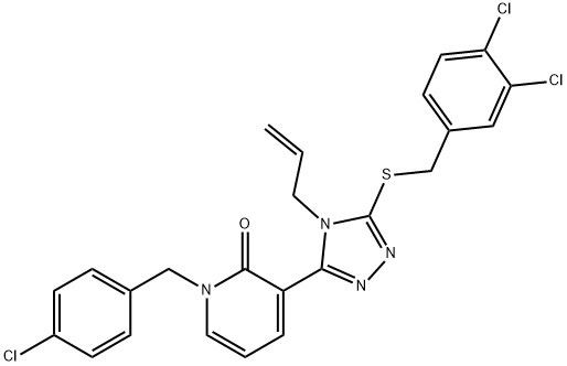 1-[(4-chlorophenyl)methyl]-3-(5-{[(3,4-dichlorophenyl)methyl]sulfanyl}-4-(prop-2-en-1-yl)-4H-1,2,4-triazol-3-yl)-1,2-dihydropyridin-2-one Struktur