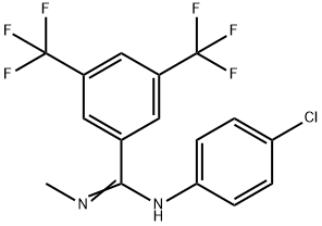 (E)-N-(4-chlorophenyl)-N'-methyl-3,5-bis(trifluoromethyl)benzene-1-carboximidamide Struktur