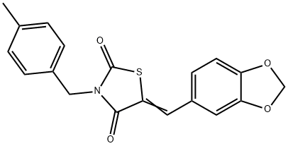 (5E)-5-[(2H-1,3-benzodioxol-5-yl)methylidene]-3-[(4-methylphenyl)methyl]-1,3-thiazolidine-2,4-dione Struktur