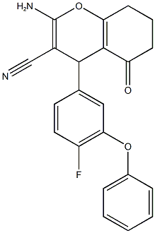 2-amino-4-(4-fluoro-3-phenoxyphenyl)-5-oxo-5,6,7,8-tetrahydro-4H-chromene-3-carbonitrile Struktur