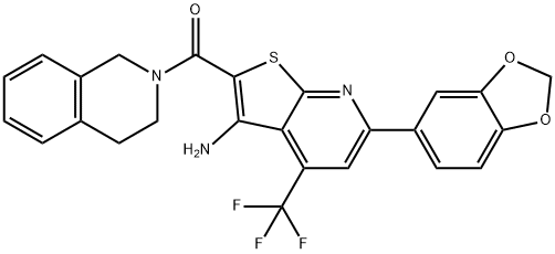 6-(1,3-benzodioxol-5-yl)-2-(3,4-dihydro-2(1H)-isoquinolinylcarbonyl)-4-(trifluoromethyl)thieno[2,3-b]pyridin-3-amine Struktur