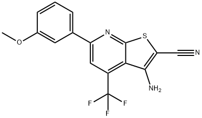 3-amino-6-(3-methoxyphenyl)-4-(trifluoromethyl)thieno[2,3-b]pyridine-2-carbonitrile Struktur