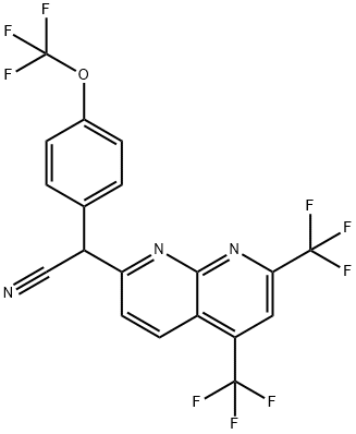 2-[5,7-bis(trifluoromethyl)[1,8]naphthyridin-2-yl]-2-[4-(trifluoromethoxy)phenyl]acetonitrile Struktur