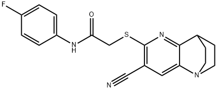 2-[(4-cyano-1,6-diazatricyclo[6.2.2.0~2,7~]dodeca-2,4,6-trien-5-yl)sulfanyl]-N-(4-fluorophenyl)acetamide Struktur