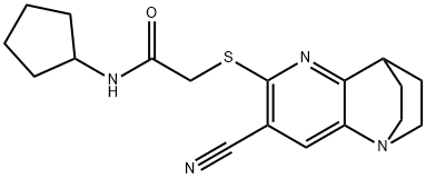 2-[(4-cyano-1,6-diazatricyclo[6.2.2.0~2,7~]dodeca-2,4,6-trien-5-yl)sulfanyl]-N-cyclopentylacetamide Struktur