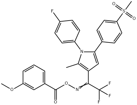 (Z)-{2,2,2-trifluoro-1-[1-(4-fluorophenyl)-5-(4-methanesulfonylphenyl)-2-methyl-1H-pyrrol-3-yl]ethylidene}amino 3-methoxybenzoate Struktur