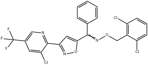 (E)-({3-[3-chloro-5-(trifluoromethyl)pyridin-2-yl]-1,2-oxazol-5-yl}(phenyl)methylidene)[(2,6-dichlorophenyl)methoxy]amine Struktur