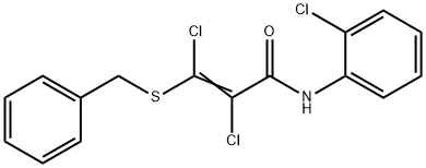 (2E)-3-(benzylsulfanyl)-2,3-dichloro-N-(2-chlorophenyl)prop-2-enamide Struktur