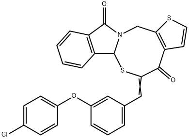 (9Z)-9-{[3-(4-chlorophenoxy)phenyl]methylidene}-4,10-dithia-1-azatetracyclo[9.7.0.0^{3,7}.0^{12,17}]octadeca-3(7),5,12(17),13,15-pentaene-8,18-dione Struktur