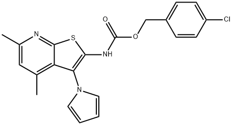 (4-chlorophenyl)methyl N-[4,6-dimethyl-3-(1H-pyrrol-1-yl)thieno[2,3-b]pyridin-2-yl]carbamate Struktur