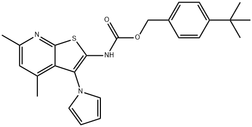 (4-tert-butylphenyl)methyl N-[4,6-dimethyl-3-(1H-pyrrol-1-yl)thieno[2,3-b]pyridin-2-yl]carbamate Struktur