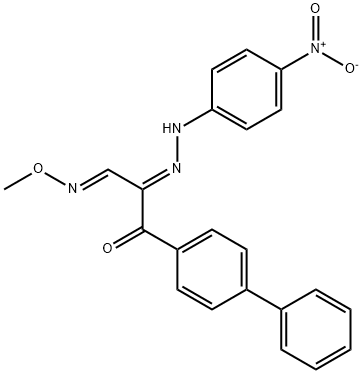 (2E,3E)-1-{[1,1'-biphenyl]-4-yl}-3-(methoxyimino)-2-[2-(4-nitrophenyl)hydrazin-1-ylidene]propan-1-one Struktur