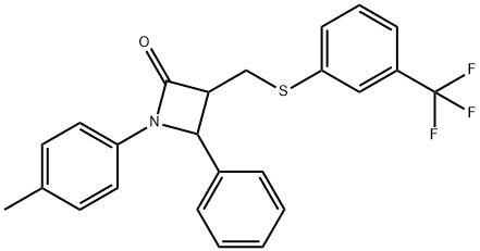 1-(4-methylphenyl)-4-phenyl-3-({[3-(trifluoromethyl)phenyl]sulfanyl}methyl)azetidin-2-one Struktur