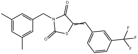 (5E)-3-[(3,5-dimethylphenyl)methyl]-5-{[3-(trifluoromethyl)phenyl]methylidene}-1,3-thiazolidine-2,4-dione Struktur