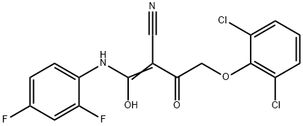 (2Z)-4-(2,6-dichlorophenoxy)-2-{[(2,4-difluorophenyl)amino](hydroxy)methylidene}-3-oxobutanenitrile Struktur