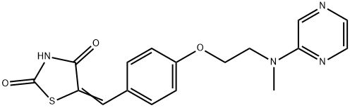 (5E)-5-[(4-{2-[methyl(pyrazin-2-yl)amino]ethoxy}phenyl)methylidene]-1,3-thiazolidine-2,4-dione Struktur