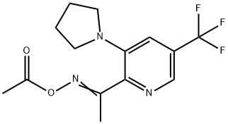 (E)-{1-[3-(pyrrolidin-1-yl)-5-(trifluoromethyl)pyridin-2-yl]ethylidene}amino acetate Struktur