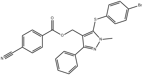 {5-[(4-bromophenyl)sulfanyl]-1-methyl-3-phenyl-1H-pyrazol-4-yl}methyl 4-cyanobenzoate Struktur