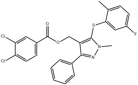 {5-[(5-fluoro-2-methylphenyl)sulfanyl]-1-methyl-3-phenyl-1H-pyrazol-4-yl}methyl 3,4-dichlorobenzoate Struktur