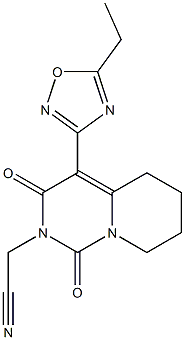 [4-(5-ethyl-1,2,4-oxadiazol-3-yl)-1,3-dioxo-5,6,7,8-tetrahydro-1H-pyrido[1,2-c]pyrimidin-2(3H)-yl]acetonitrile Struktur