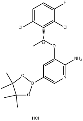 (r)-3-(1-(2,6-dichloro-3-fluorophenyl)ethoxy)-5-(4,4,5,5-tetramethyl-1,3,2-dioxaborolan-2-yl)pyridin-2-amine hcl Struktur