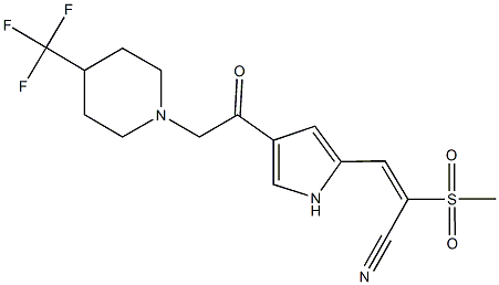 (E)-2-(methylsulfonyl)-3-(4-{2-[4-(trifluoromethyl)piperidino]acetyl}-1H-pyrrol-2-yl)-2-propenenitrile Struktur