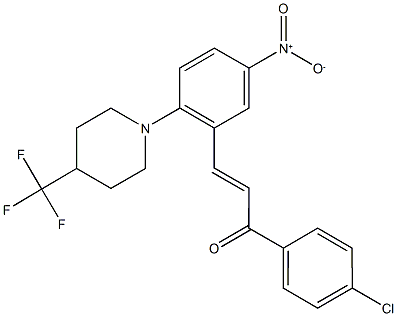 (2E)-1-(4-chlorophenyl)-3-{5-nitro-2-[4-(trifluoromethyl)piperidin-1-yl]phenyl}prop-2-en-1-one Struktur