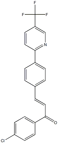 (2E)-1-(4-chlorophenyl)-3-{4-[5-(trifluoromethyl)pyridin-2-yl]phenyl}prop-2-en-1-one Struktur