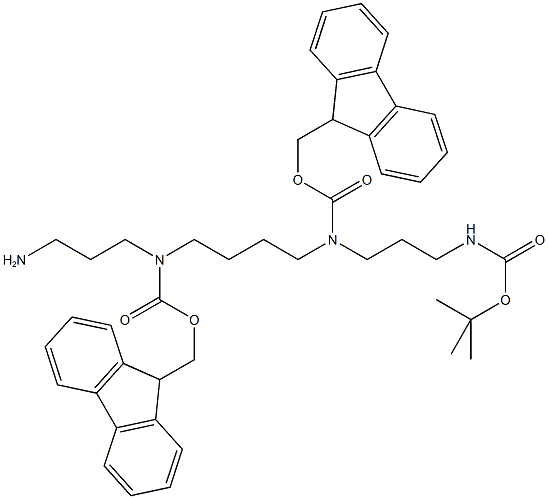 N4-(t-Butyloxycarbonyl)-N2,N3-bis-(9-fluorenylmethyloxycarbonyl)-1,5,10,14-tetra-aza-quatrodecan hydrochloride Struktur