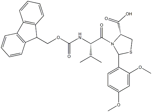 Fmoc-L-Val-L-Cys[PSI(Dmp,H)pro]-OH Struktur