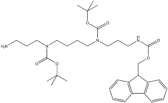 N2,N3-Bis-(t-butyloxycarbonyl)-N4-(9-fluorenylmethyloxycarbonyl)-1,5,10,14-tetra-aza-quatrodecan hydrochloride Struktur