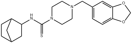 4-(1,3-benzodioxol-5-ylmethyl)-N-(3-bicyclo[2.2.1]heptanyl)piperazine-1-carbothioamide Struktur