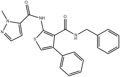 N-[3-(benzylcarbamoyl)-4-phenylthiophen-2-yl]-2-methylpyrazole-3-carboxamide Struktur