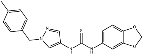 1-(1,3-benzodioxol-5-yl)-3-[1-[(4-methylphenyl)methyl]pyrazol-4-yl]thiourea Struktur