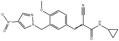 (E)-2-cyano-N-cyclopropyl-3-[4-methoxy-3-[(4-nitropyrazol-1-yl)methyl]phenyl]prop-2-enamide Struktur