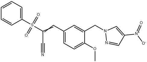 (E)-2-(benzenesulfonyl)-3-[4-methoxy-3-[(4-nitropyrazol-1-yl)methyl]phenyl]prop-2-enenitrile Struktur