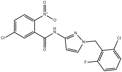 5-chloro-N-[1-[(2-chloro-6-fluorophenyl)methyl]pyrazol-3-yl]-2-nitrobenzamide Struktur