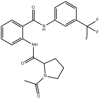 1-acetyl-N-[2-[[3-(trifluoromethyl)phenyl]carbamoyl]phenyl]pyrrolidine-2-carboxamide Struktur