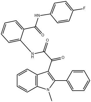 N-(4-fluorophenyl)-2-[[2-(1-methyl-2-phenylindol-3-yl)-2-oxoacetyl]amino]benzamide Struktur