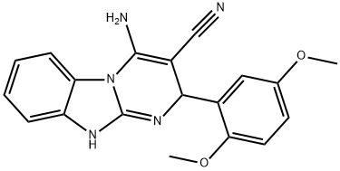 4-amino-2-(2,5-dimethoxyphenyl)-2,10-dihydropyrimido[1,2-a]benzimidazole-3-carbonitrile Struktur