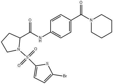 1-(5-bromothiophen-2-yl)sulfonyl-N-[4-(piperidine-1-carbonyl)phenyl]pyrrolidine-2-carboxamide Struktur