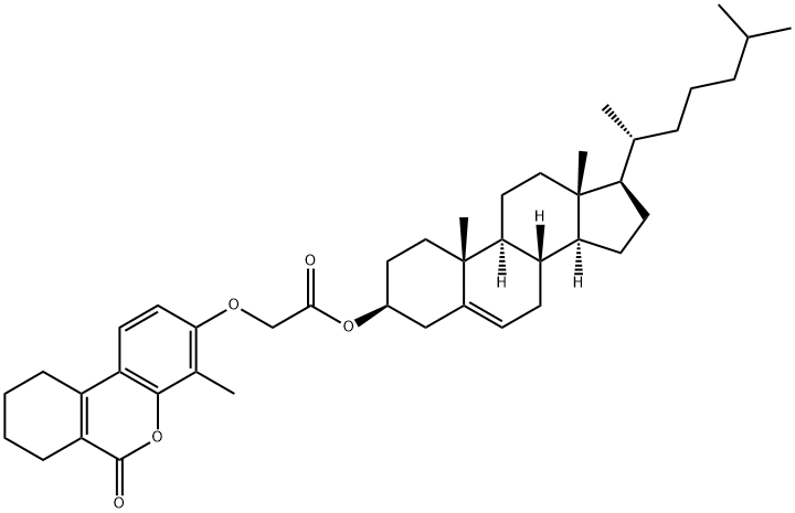 [(3S,8S,9S,10R,13R,14S,17R)-10,13-dimethyl-17-[(2R)-6-methylheptan-2-yl]-2,3,4,7,8,9,11,12,14,15,16,17-dodecahydro-1H-cyclopenta[a]phenanthren-3-yl] 2-[(4-methyl-6-oxo-7,8,9,10-tetrahydrobenzo[c]chromen-3-yl)oxy]acetate Struktur