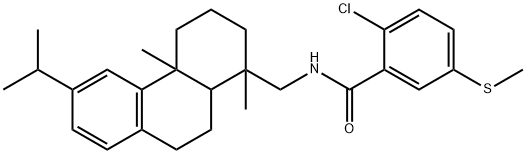 N-[(1,4a-dimethyl-6-propan-2-yl-2,3,4,9,10,10a-hexahydrophenanthren-1-yl)methyl]-2-chloro-5-methylsulfanylbenzamide Struktur